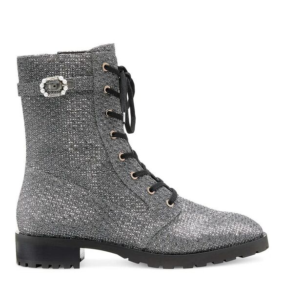New Stuart Weitzman Dazzle Embellished Lamé Silver Combat Boots MSRP $750 7.5 - Picture 1 of 4